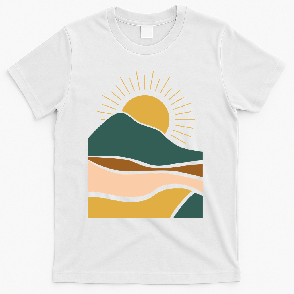 Retro Sunset Summer Graphic Design T-Shirt - White