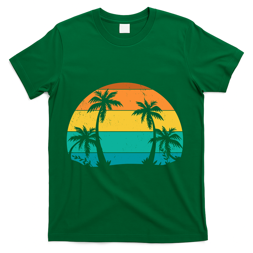 Retro Summer Tropical Beach T-Shirt - Green