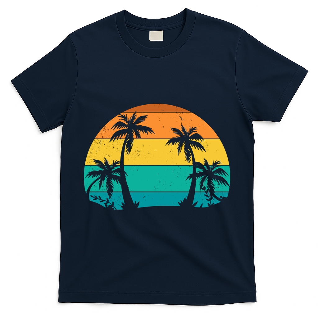 Retro Summer Tropical Beach T-Shirt - Navy