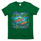 Retro Trout 90s Fishing Mountain River T-Shirt - Green