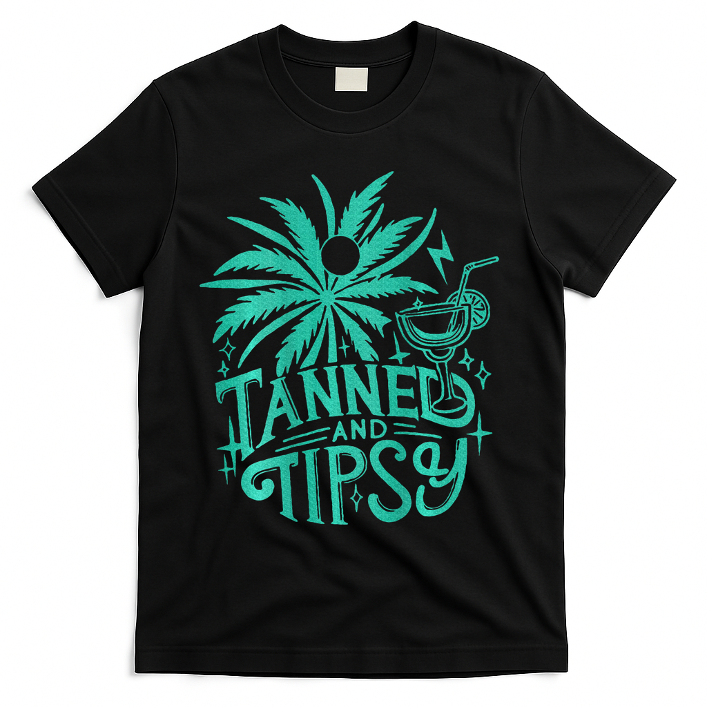 Retro Tanned And Tipsy Beach Summer Vacation T-Shirt - Black