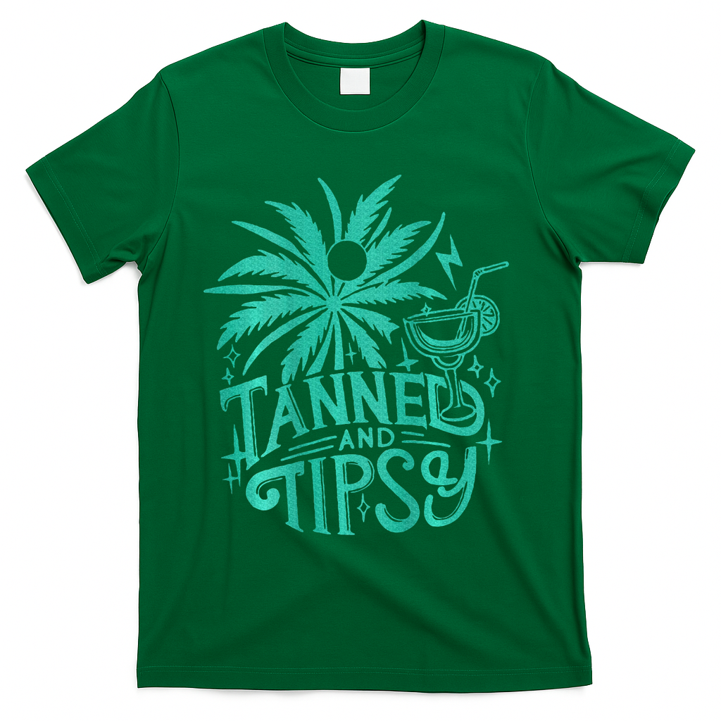 Retro Tanned And Tipsy Beach Summer Vacation T-Shirt - Green