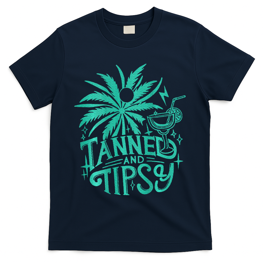 Retro Tanned And Tipsy Beach Summer Vacation T-Shirt - Navy