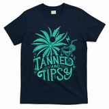 Retro Tanned And Tipsy Beach Summer Vacation T-Shirt - Navy