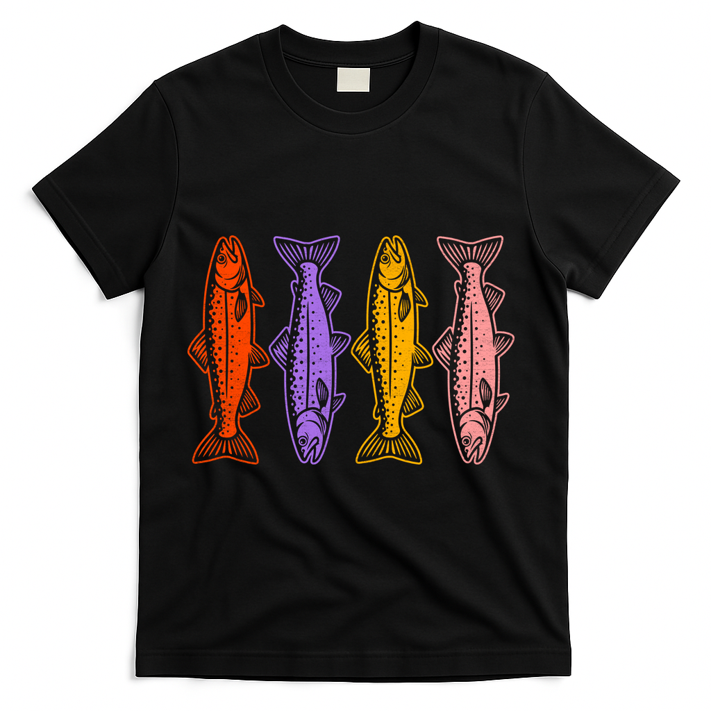 Rainbow Trout Fish Retro 80s T-Shirt - Black