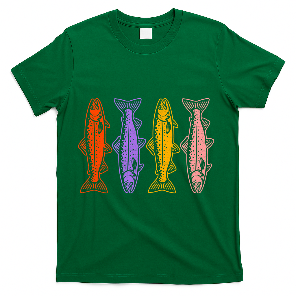 Rainbow Trout Fish Retro 80s T-Shirt - Green
