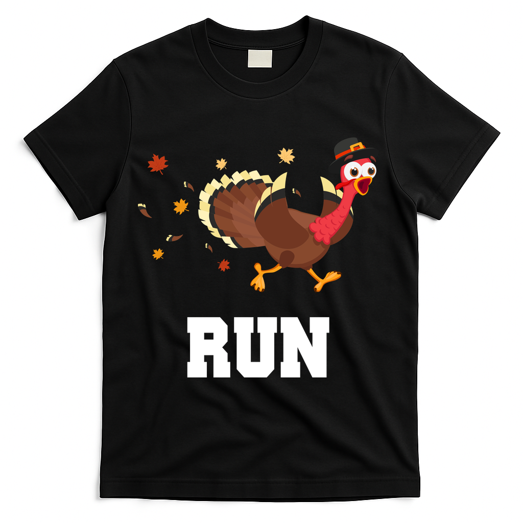 Run Turkey Funny Thanksgiving T-Shirt - Black