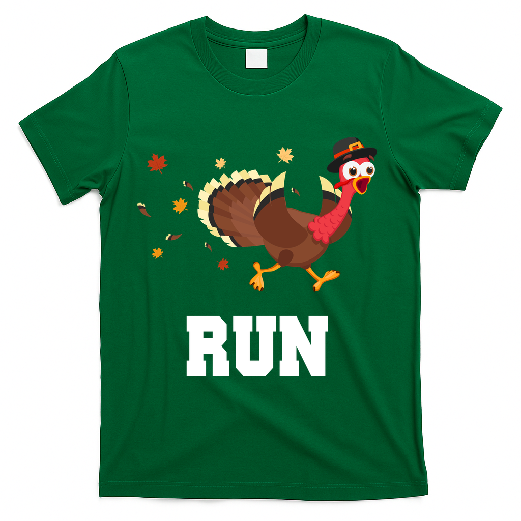 Run Turkey Funny Thanksgiving T-Shirt - Green