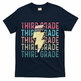 Retro Third Grade Teacher Lightning Bolt Pencil Teacher T-Shirt - Navy