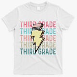 Retro Third Grade Teacher Lightning Bolt Pencil Teacher T-Shirt - White
