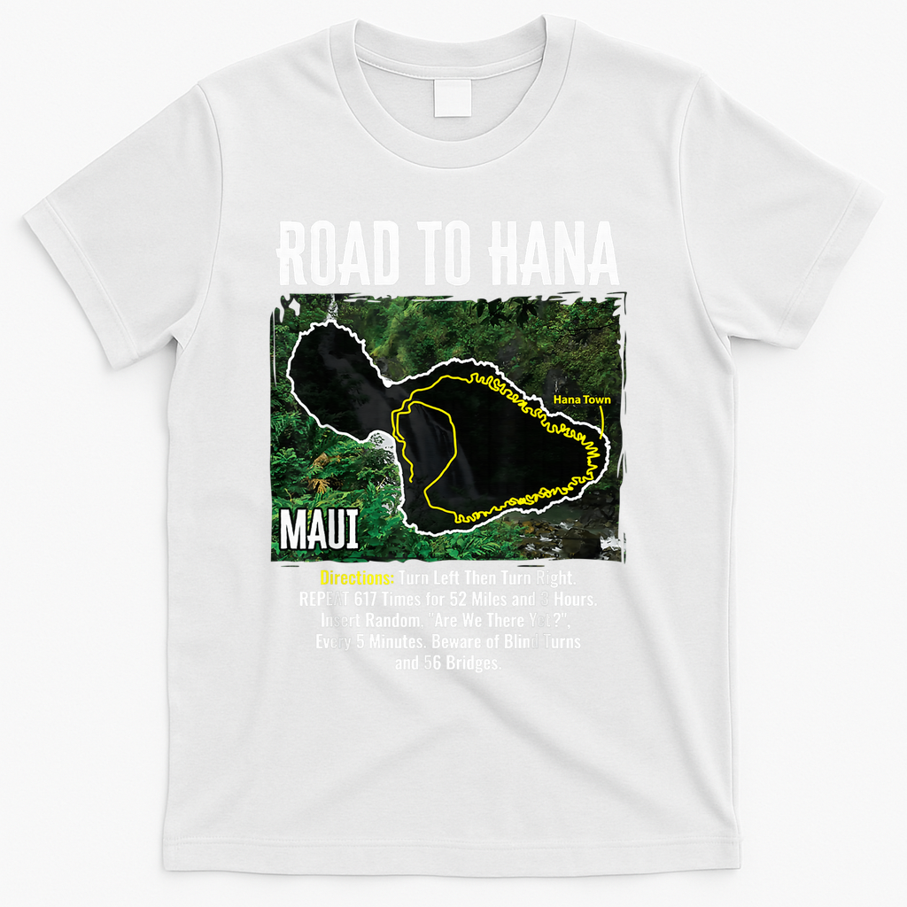 Road To Hana Map Maui Island Surfing Hawaiian Beach Summer T-Shirt - White
