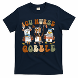 Retro Thanksgiving Icu Nurse Gobble Squad Turkey Autumn Rn Gift T-Shirt - Navy
