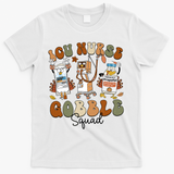 Retro Thanksgiving Icu Nurse Gobble Squad Turkey Autumn Rn Gift T-Shirt - White