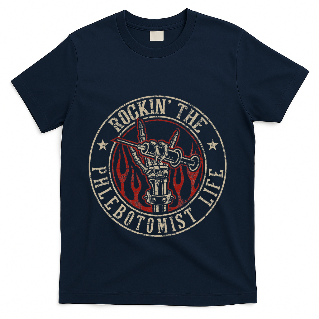 Rockin The Phlebotomist Life Phlebotomy Technician T-Shirt - Navy