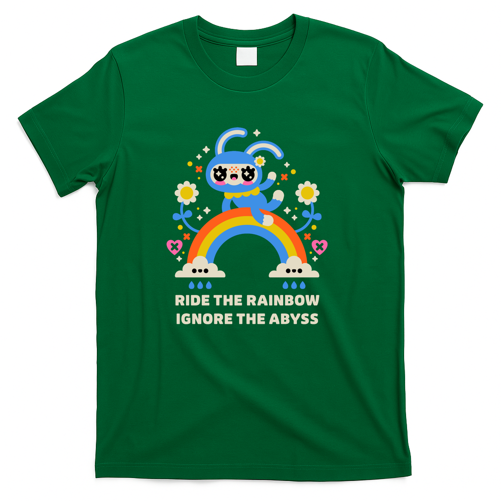 Ride the Rainbow Ignore the Abyss – Kawaii Bunny Rainbow Design - Green