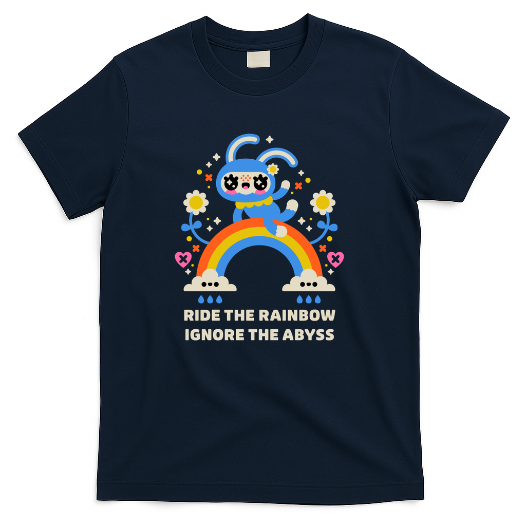 Ride the Rainbow Ignore the Abyss – Kawaii Bunny Rainbow Design - Navy