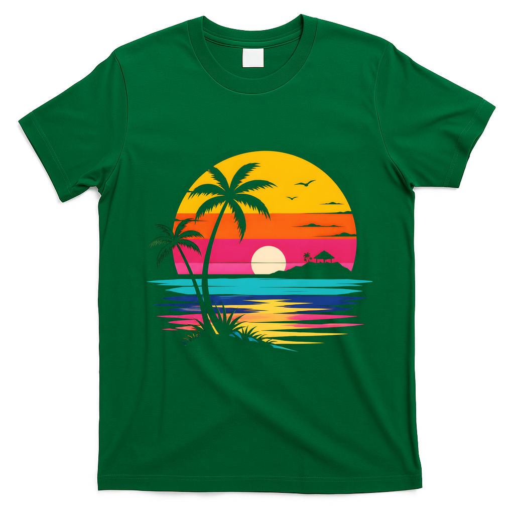 Retro Tropical Sunset Vibe Graphic Summer Beach Gift T-Shirt - Irish Green
