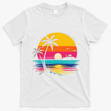 Retro Tropical Sunset Vibe Graphic Summer Beach Gift T-Shirt - White