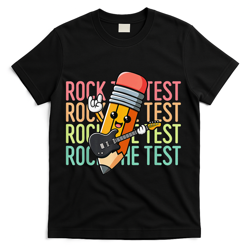 Rock The Test Day Teacher Testing Day Motivational Funny T-Shirt - Black