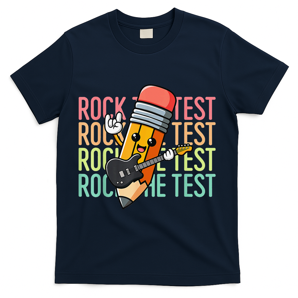 Rock The Test Day Teacher Testing Day Motivational Funny T-Shirt - Navy