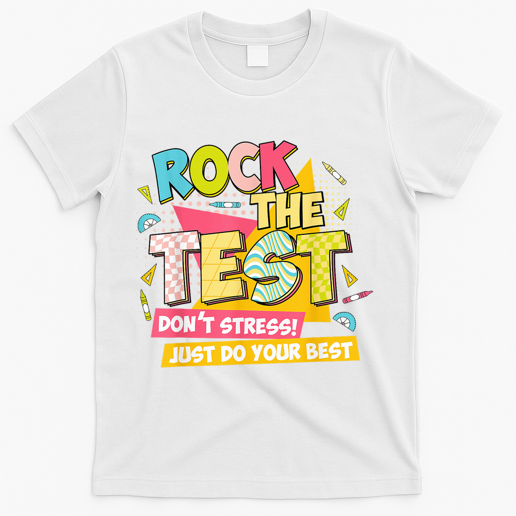 Rock The Test Day Motivational Retro Teachers Testing Day T-Shirt - White