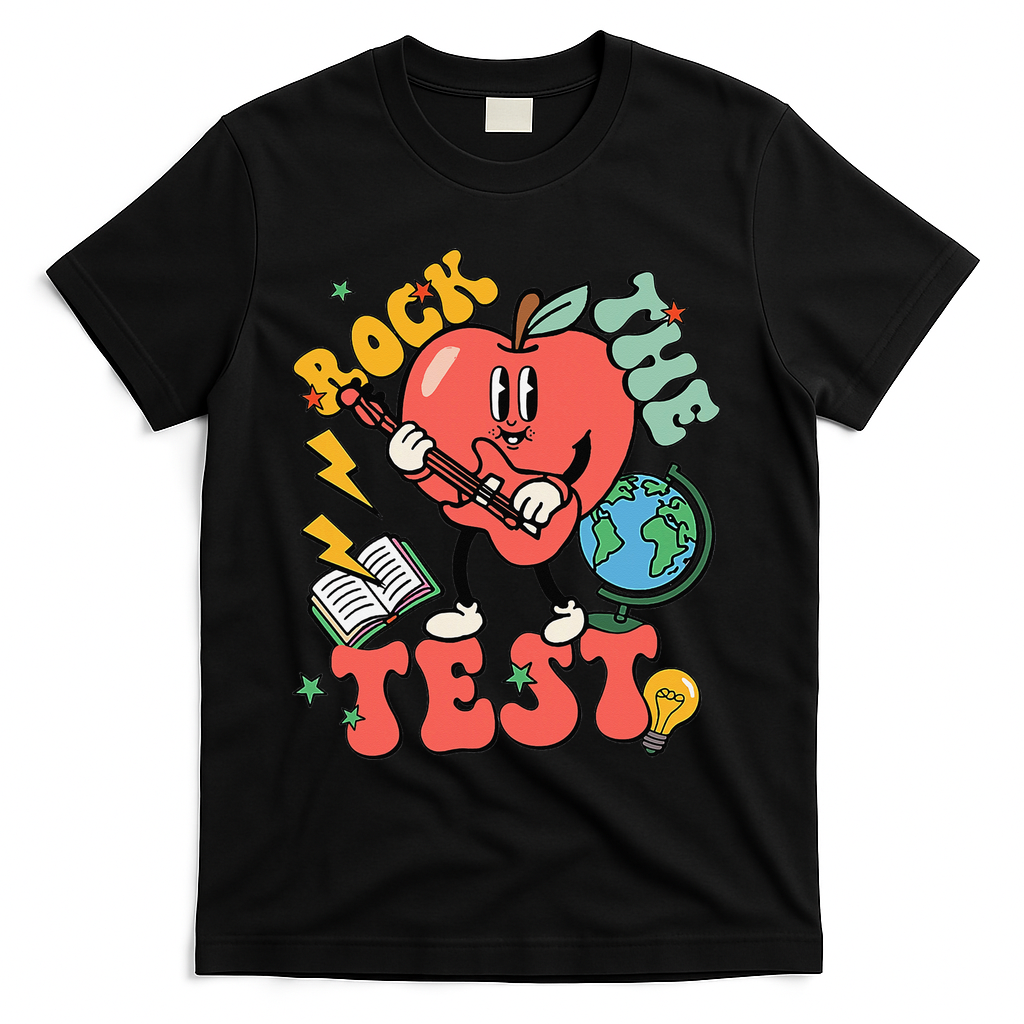 Rock The Test Apple Teacher Appreciation Teacher Graduation T-Shirt - Black
