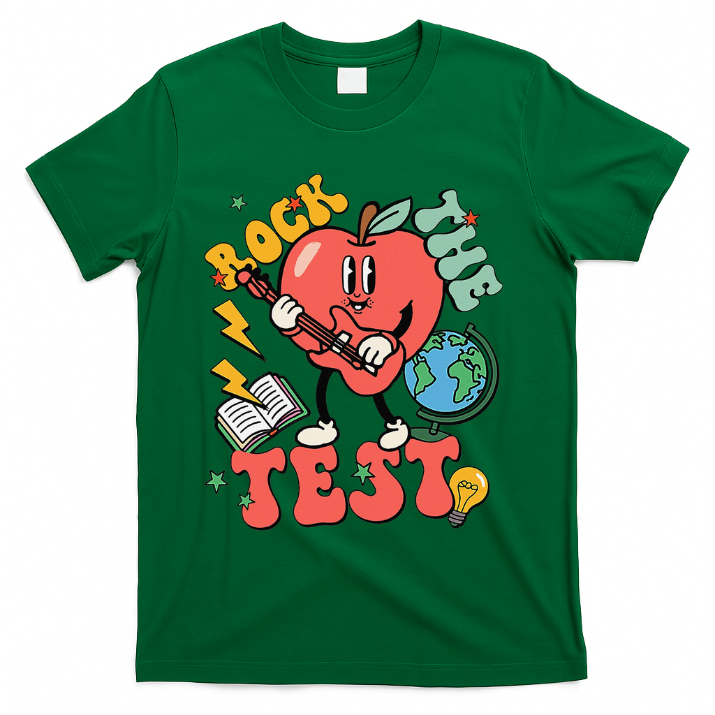 Rock The Test Apple Teacher Appreciation Teacher Graduation T-Shirt - Green