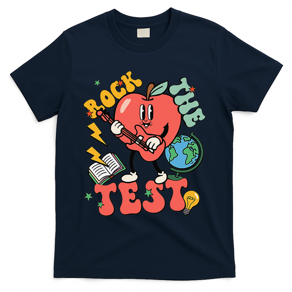 Rock The Test Apple Teacher Appreciation Teacher Graduation T-Shirt - Navy