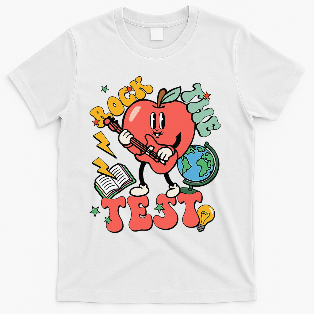 Rock The Test Apple Teacher Appreciation Teacher Graduation T-Shirt - White
