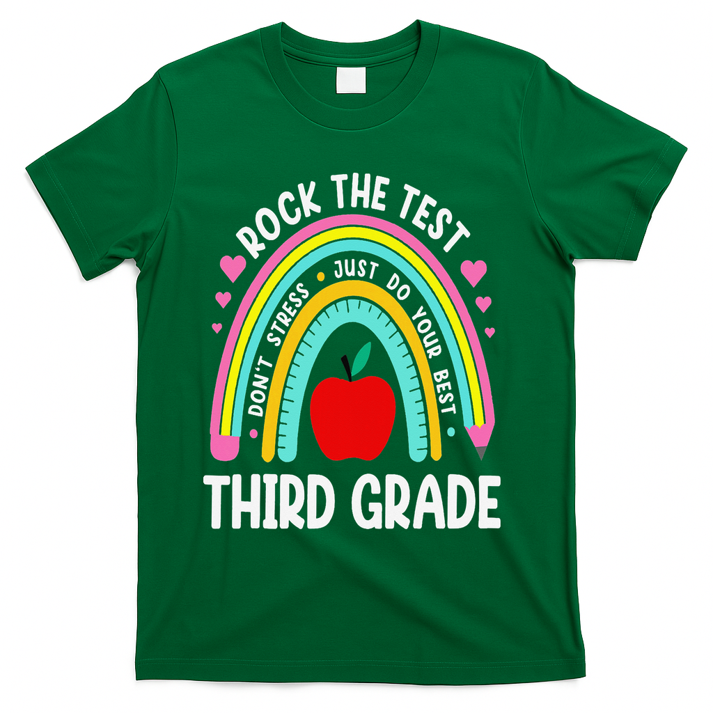 Rock The Test Day 3rd Grade Teacher Third Grade Testing Day T-Shirt - Green