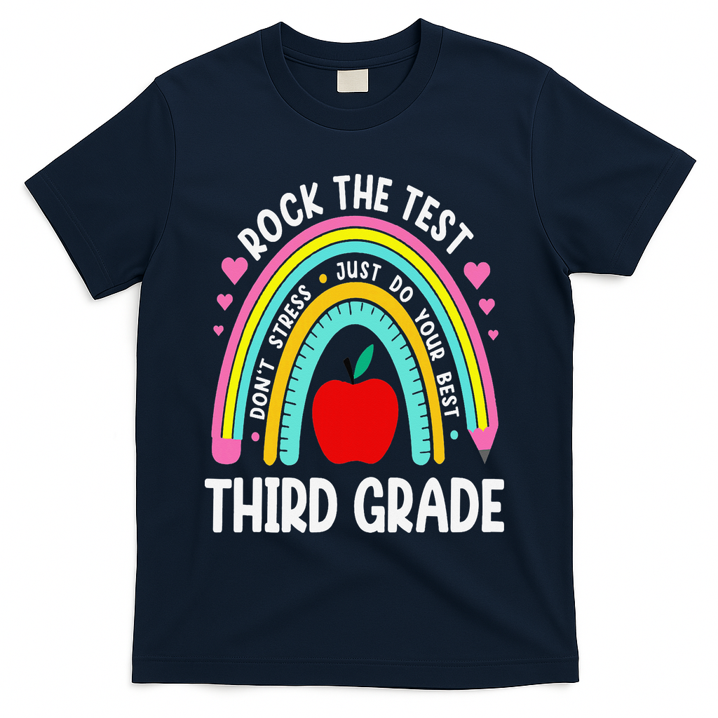Rock The Test Day 3rd Grade Teacher Third Grade Testing Day T-Shirt - Navy