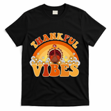 Retro Thanksgiving Thankful Vibes Turkey Sunset T-Shirt - Black