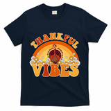 Retro Thanksgiving Thankful Vibes Turkey Sunset T-Shirt - Navy