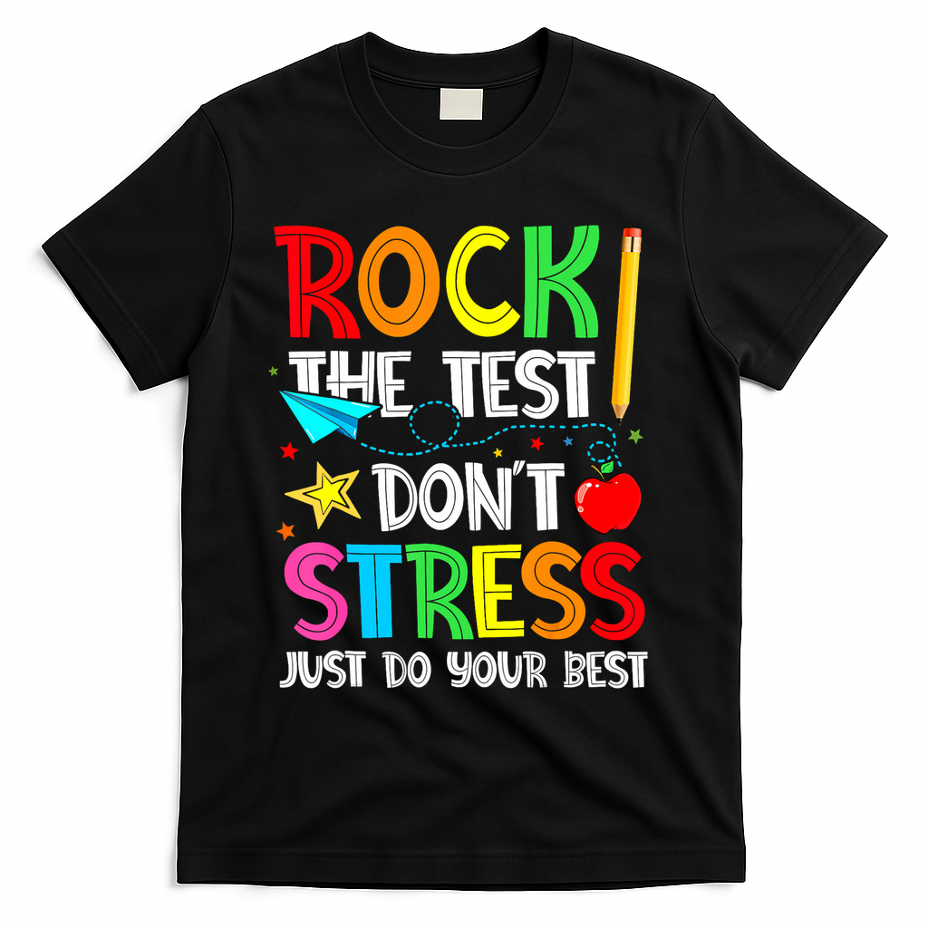 Rock The Test Don't Stress Just Do Your Best Funny Testing  T-Shirt - Black