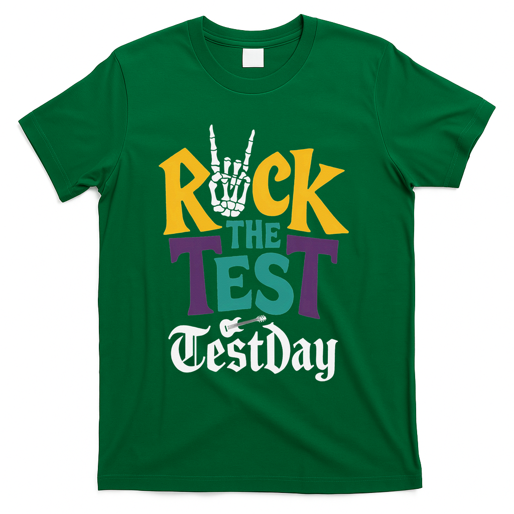 Rock The Test Testing Day Hand Skeleton Teacher Student T-Shirt - Green