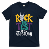Rock The Test Testing Day Hand Skeleton Teacher Student T-Shirt - Navy