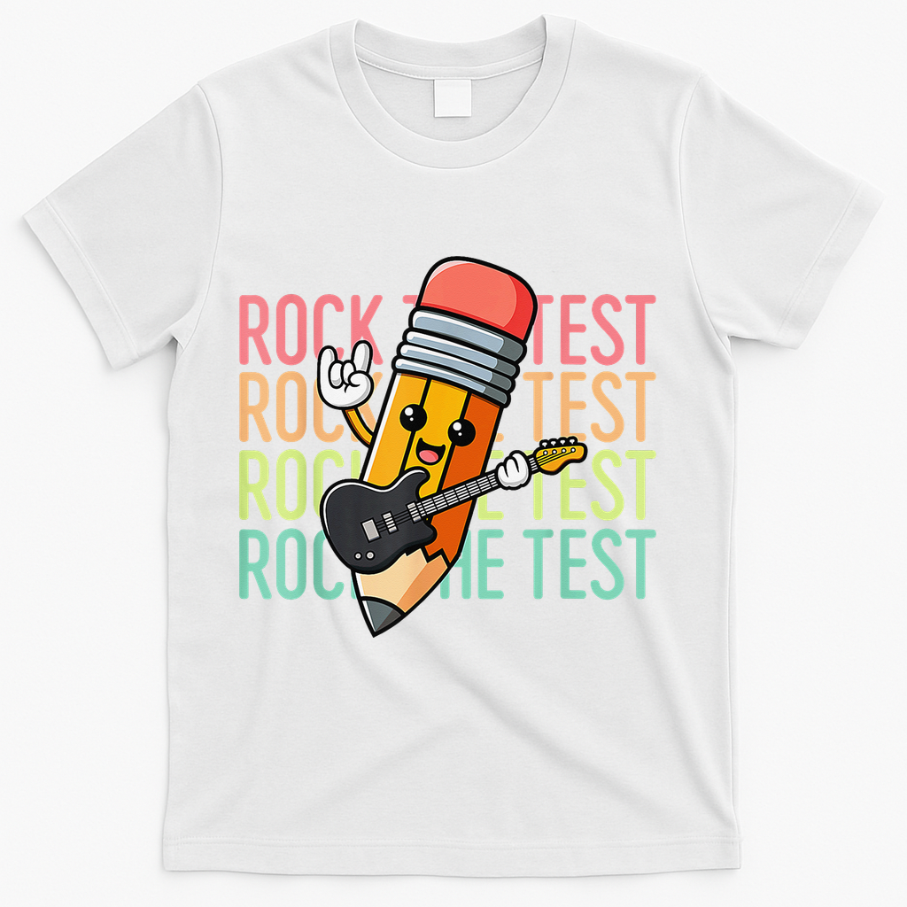 Rock The Test Dont Stress Just Do Your Best Teacher Testing T-Shirt - White