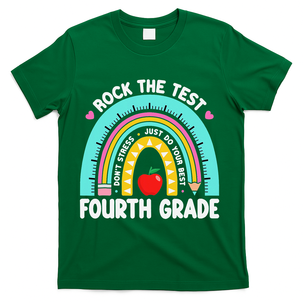 Rock The Test Day 4th Grade Teacher Fourth Grade Testing T-Shirt - Green