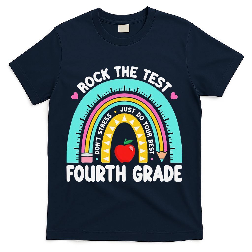 Rock The Test Day 4th Grade Teacher Fourth Grade Testing T-Shirt - Navy