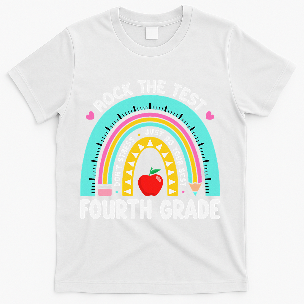 Rock The Test Day 4th Grade Teacher Fourth Grade Testing T-Shirt - White