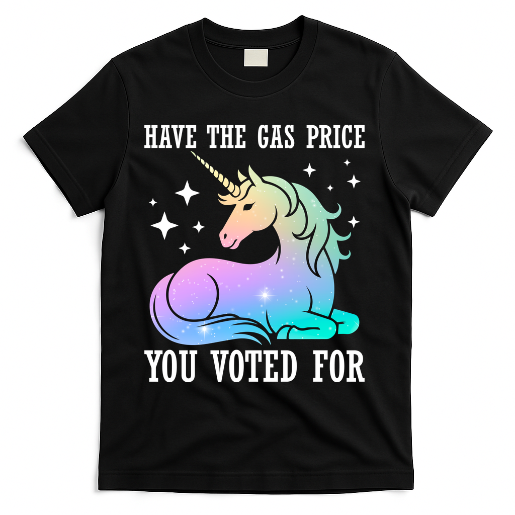 Rainbow Unicorn Gas Price Funny Liberal T-Shirt - Black