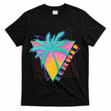Retro Vintage 1980s Summer Palm Tree Summer Vacation Time T-Shirt - Black