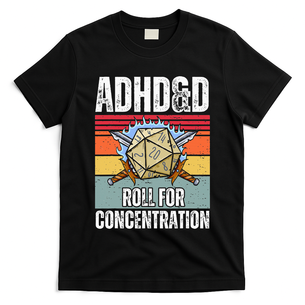 Retro Vintage Adhd&D Roll For Concentration Funny Gamer T-Shirt