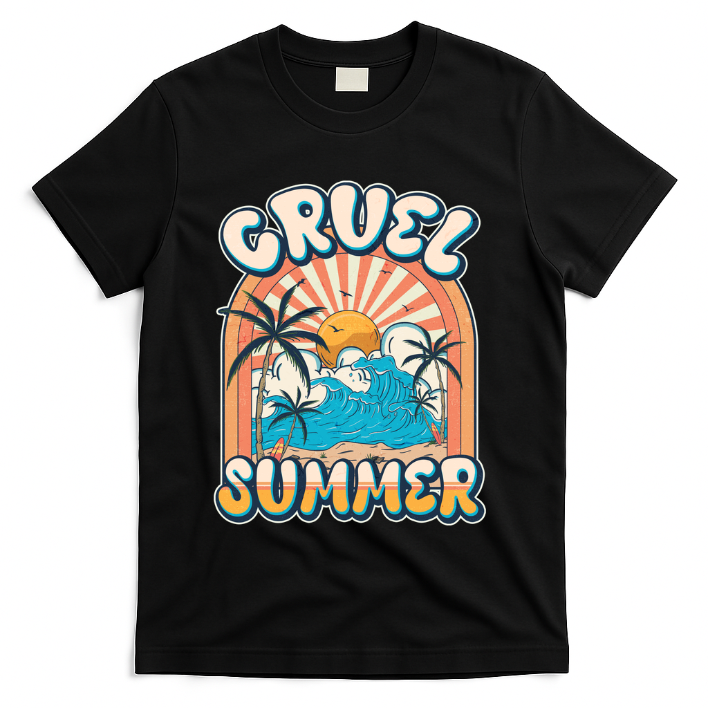 Retro Vintage Cruel Summer Tropical Beach Vacation T-Shirt - Black