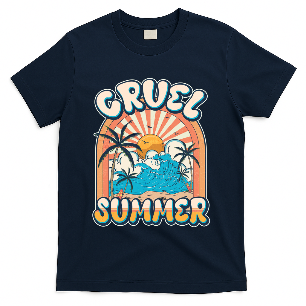 Retro Vintage Cruel Summer Tropical Beach Vacation T-Shirt - Navy