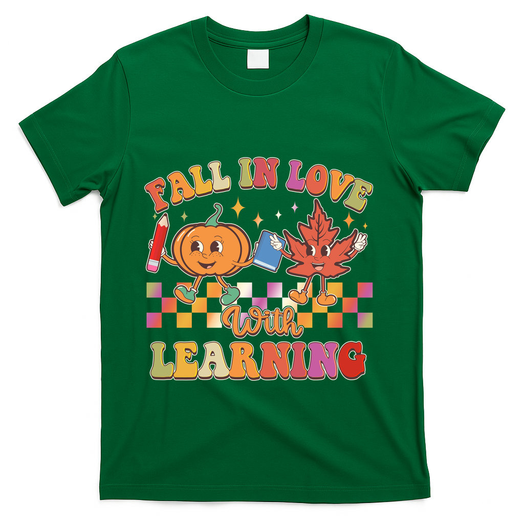 Retro Vintage Fall In Love With Learning T-Shirt - Green
