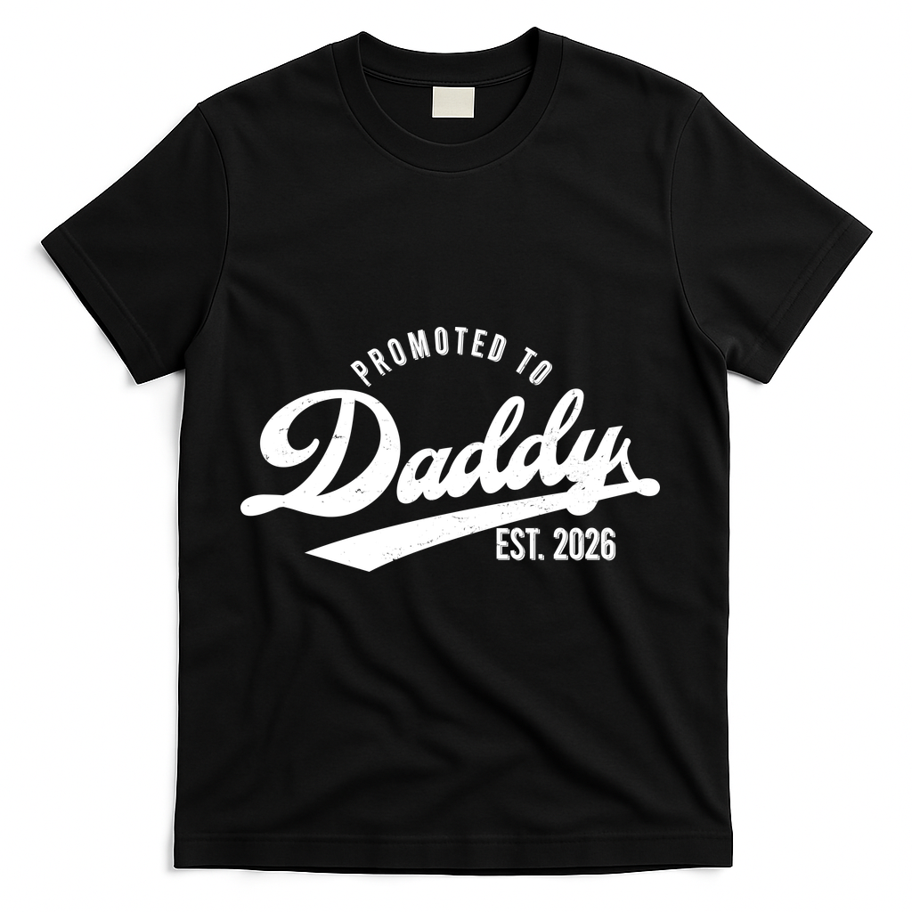 Retro Vintage Promoted To Daddy EST 2026 New Father T-Shirt - Black