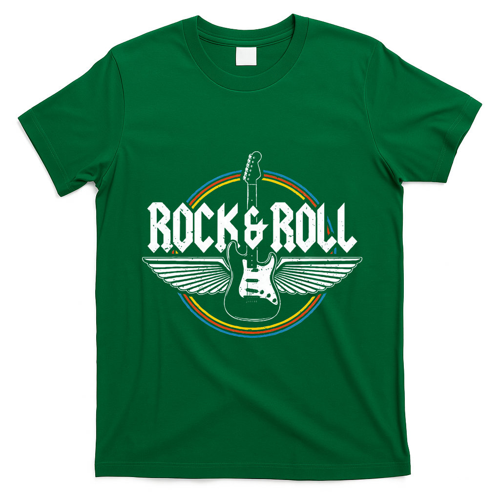 Retro Vintage Rock & Roll Guitar Wings Music Concert Band T-Shirt - Irish Green