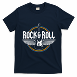 Retro Vintage Rock & Roll Guitar Wings Music Concert Band T-Shirt - Navy Blue