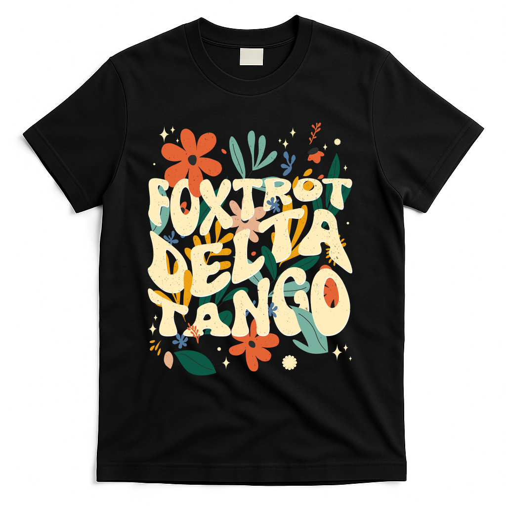 Retro VintageFlowers Vintage Foxtrot Delta Tango T-Shirt - Black